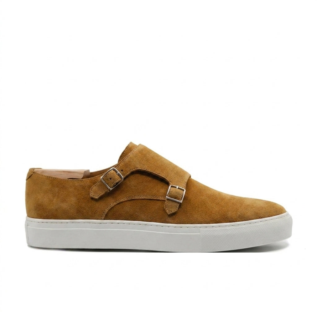 Height Increasing Tan Suede Ferrol Monk Strap Sneakers