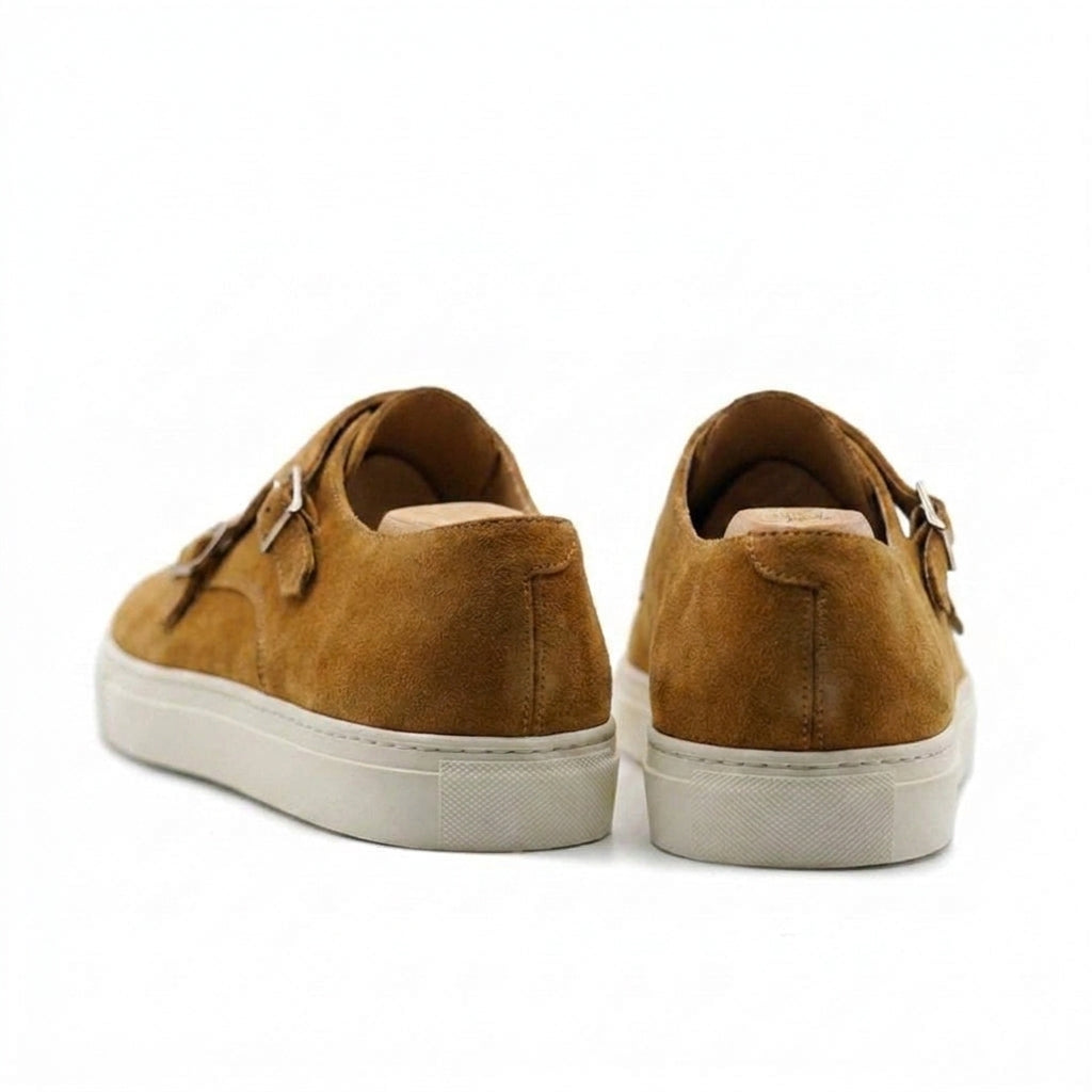 Height Increasing Tan Suede Ferrol Monk Strap Sneakers