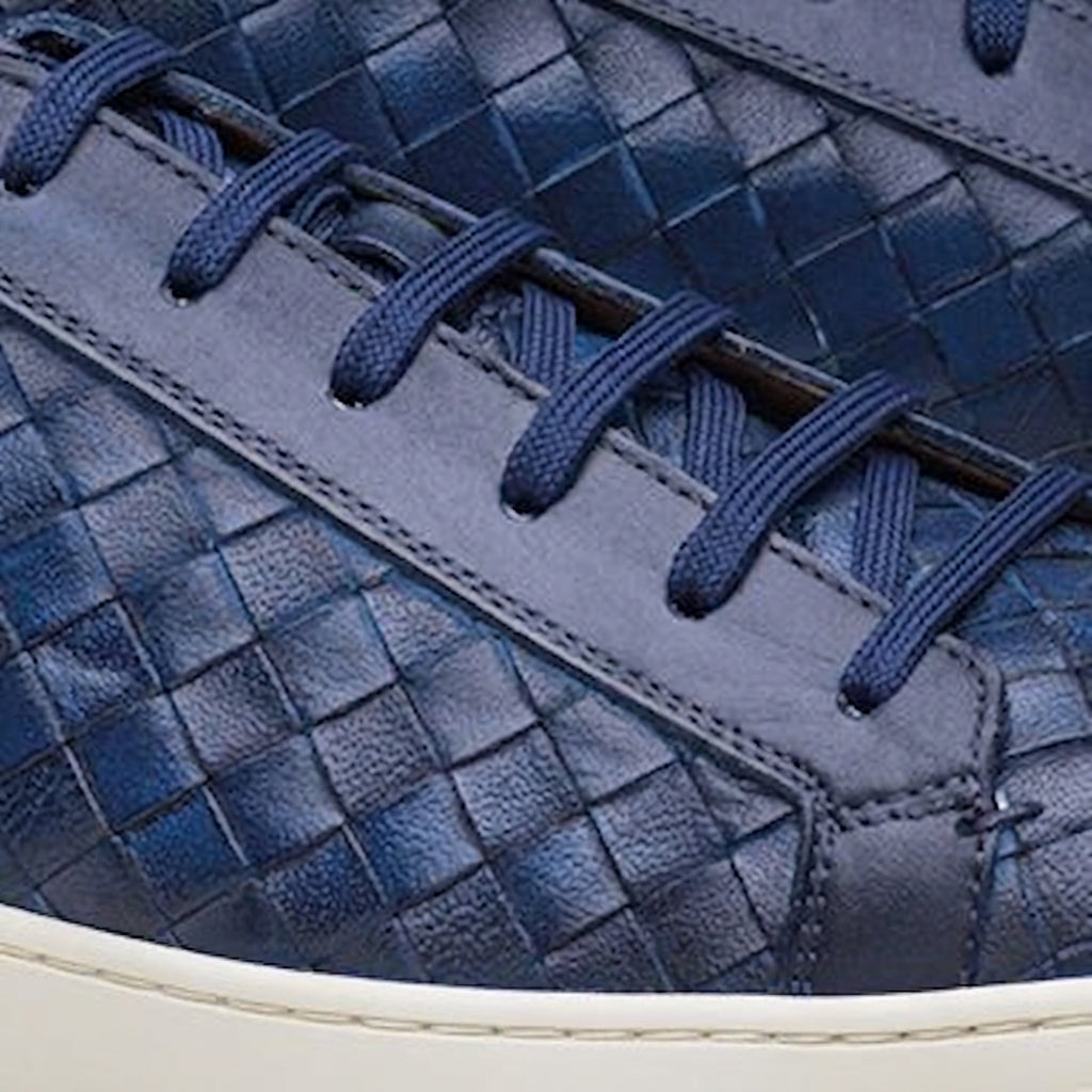 Height Increasing Navy Blue Braided Leather Cornella Lace Up Sneakers