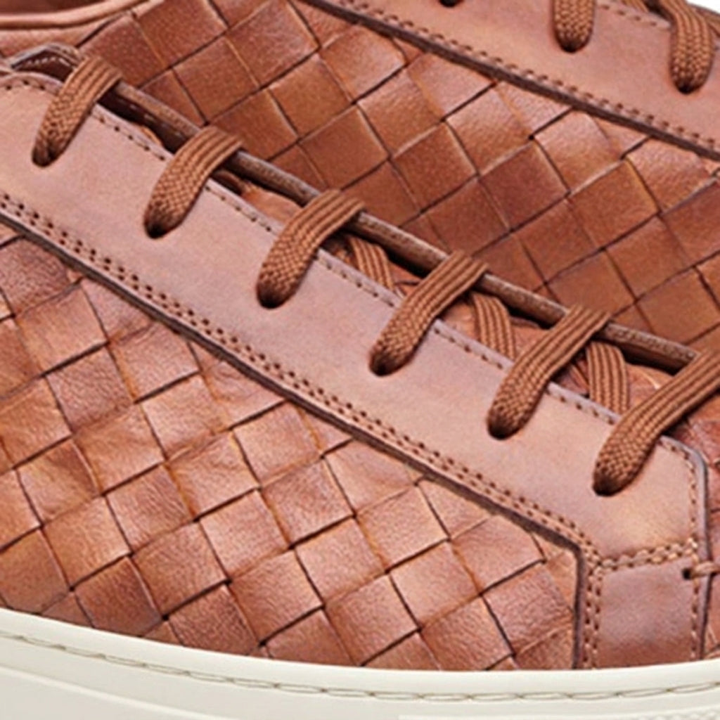 Height Increasing Tan Braided Leather Cornella Lace Up Sneakers