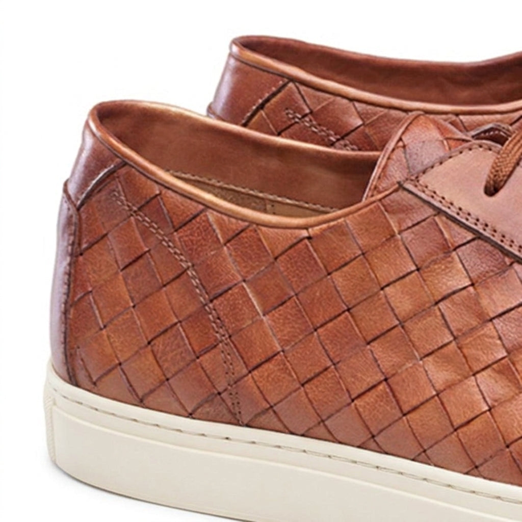 Height Increasing Tan Braided Leather Cornella Lace Up Sneakers
