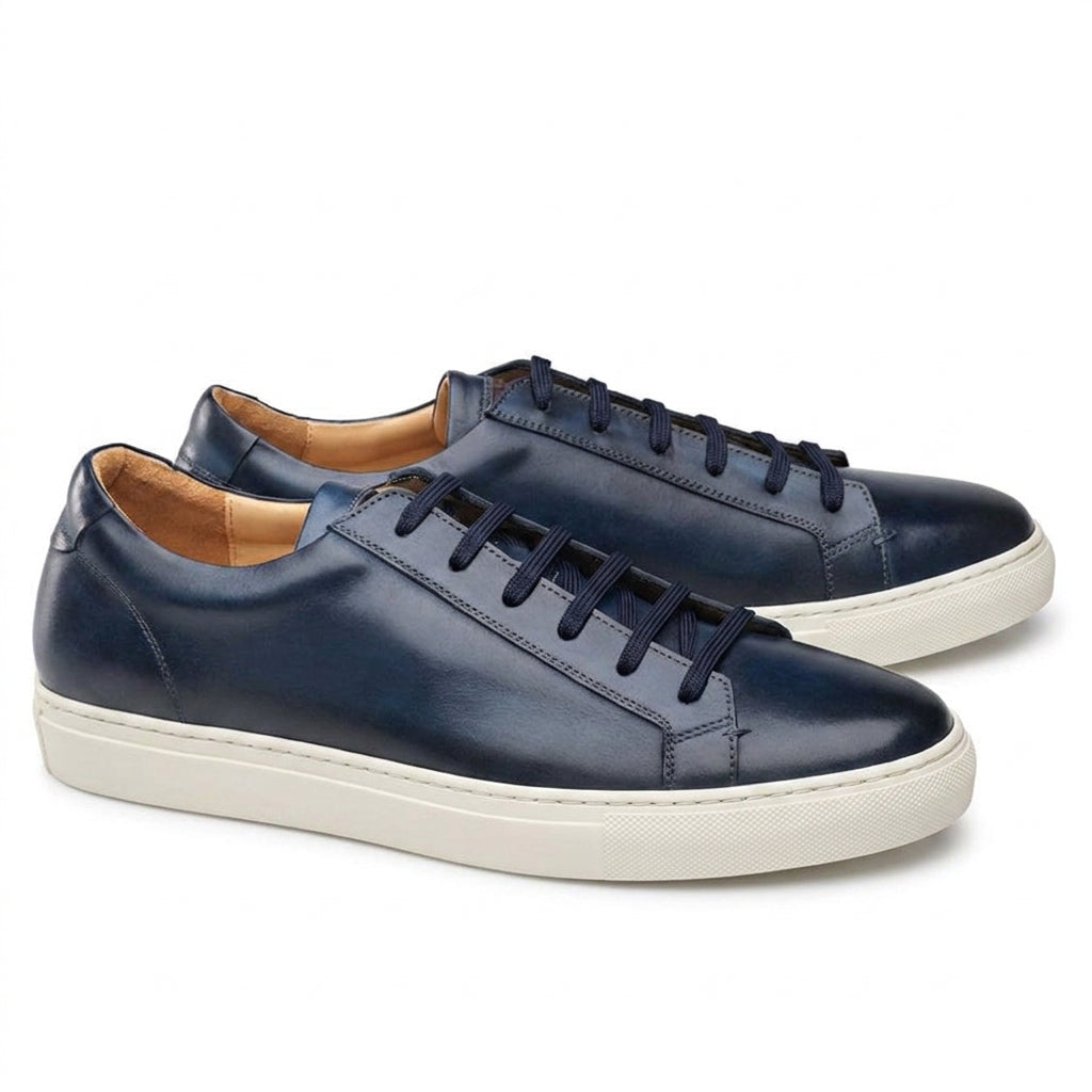 Height Increasing Navy Blue Leather Cornella Lace Up Sneakers