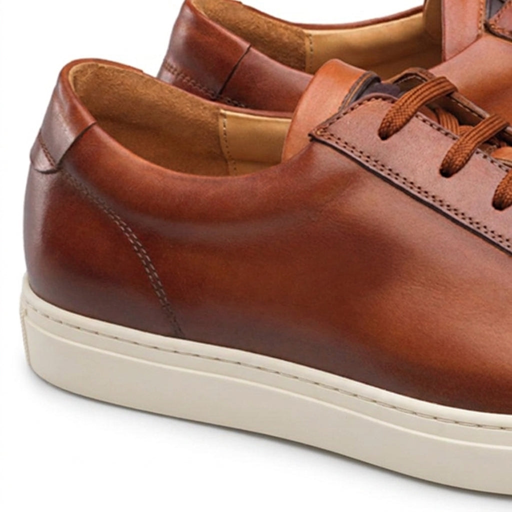 Height Increasing Tan Leather Cornella Lace Up Sneakers