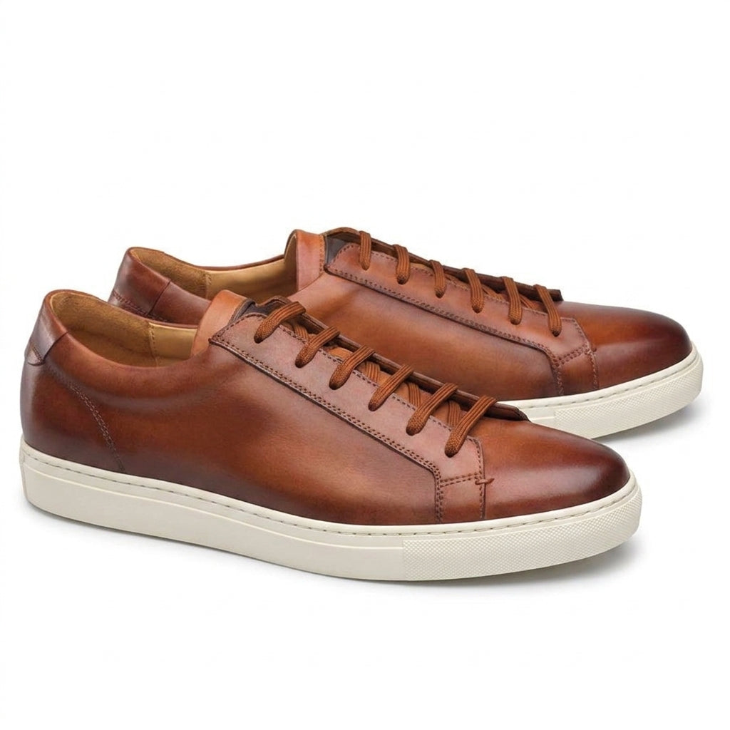 Height Increasing Tan Leather Cornella Lace Up Sneakers