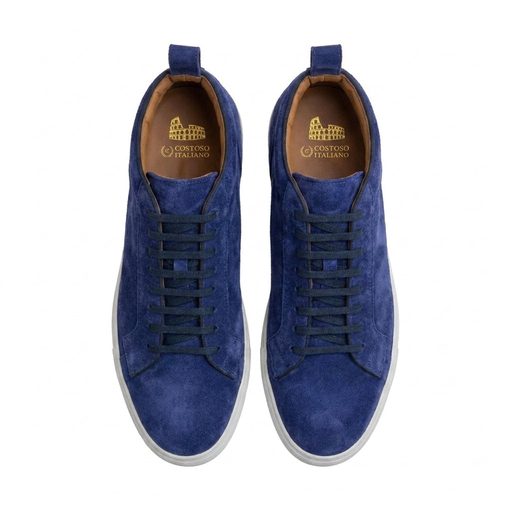 Height Increasing Navy Blue Suede Leather Angus Sneaker Boots