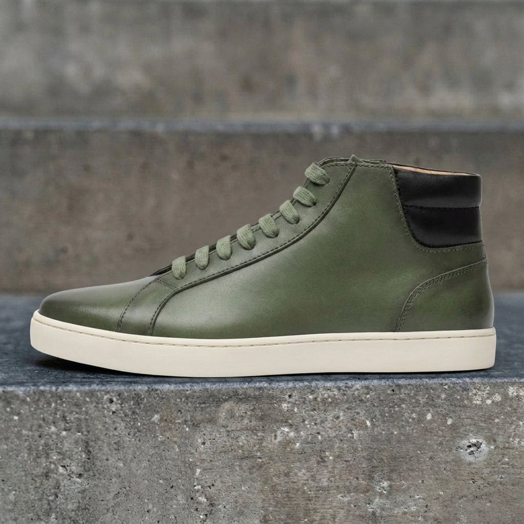 Height Increasing Olive Green Leather Angus Sneaker Boots