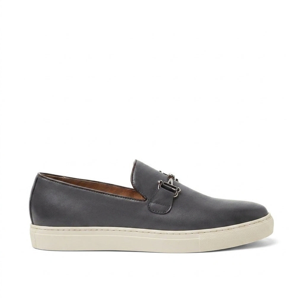 Height Increasing Black Leather Alvin Horse Bit Slip On Sneakers