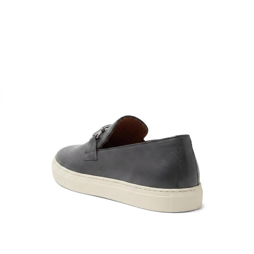 Height Increasing Black Leather Alvin Horse Bit Slip On Sneakers