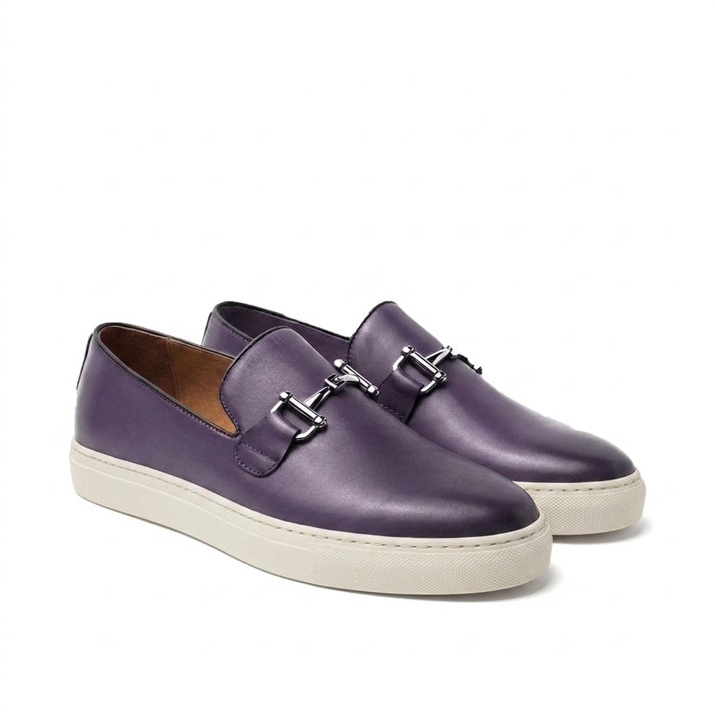 Height Increasing Purple Leather Alvin Horse Bit Slip On Sneakers