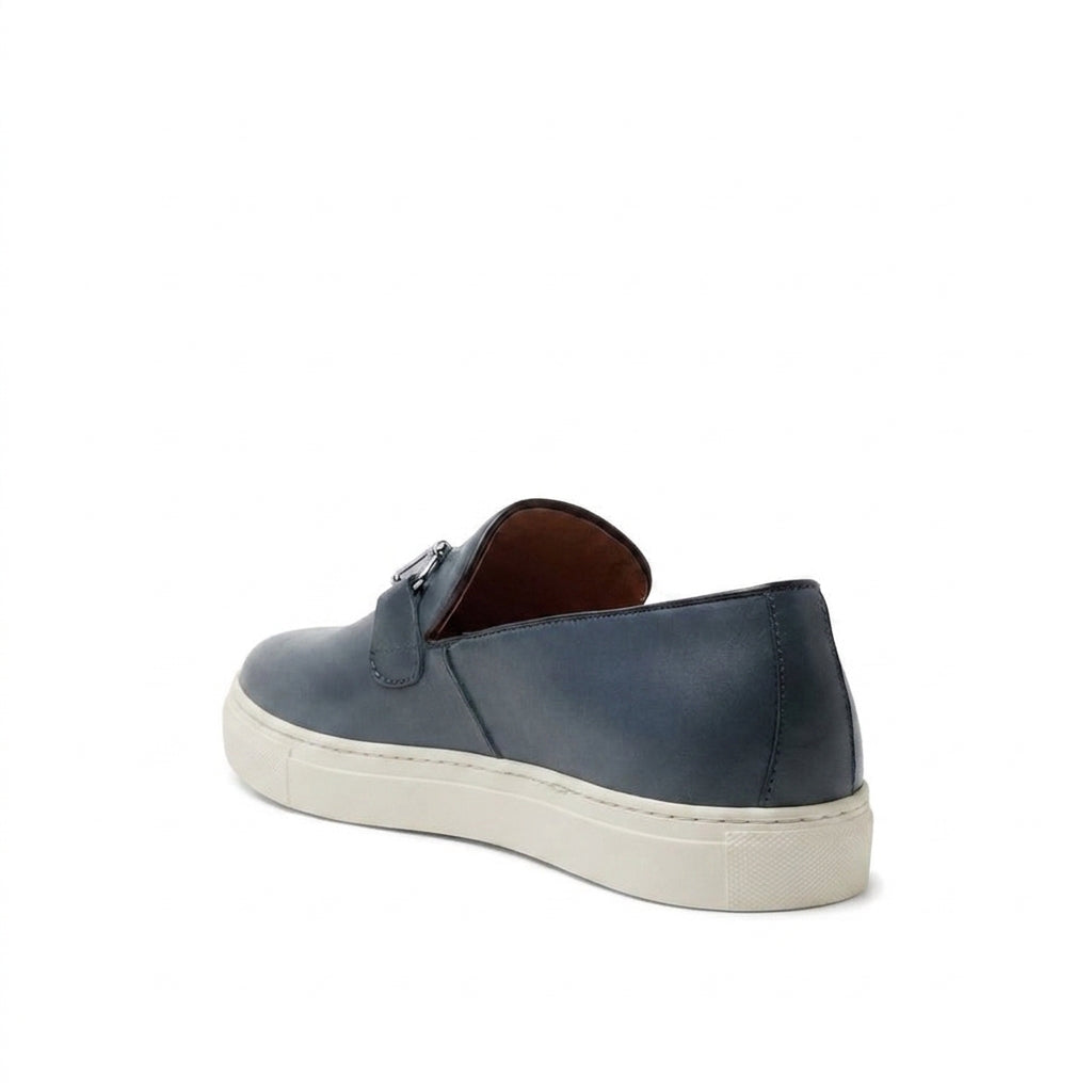Height Increasing Blue Leather Alvin Horse Bit Slip On Sneakers
