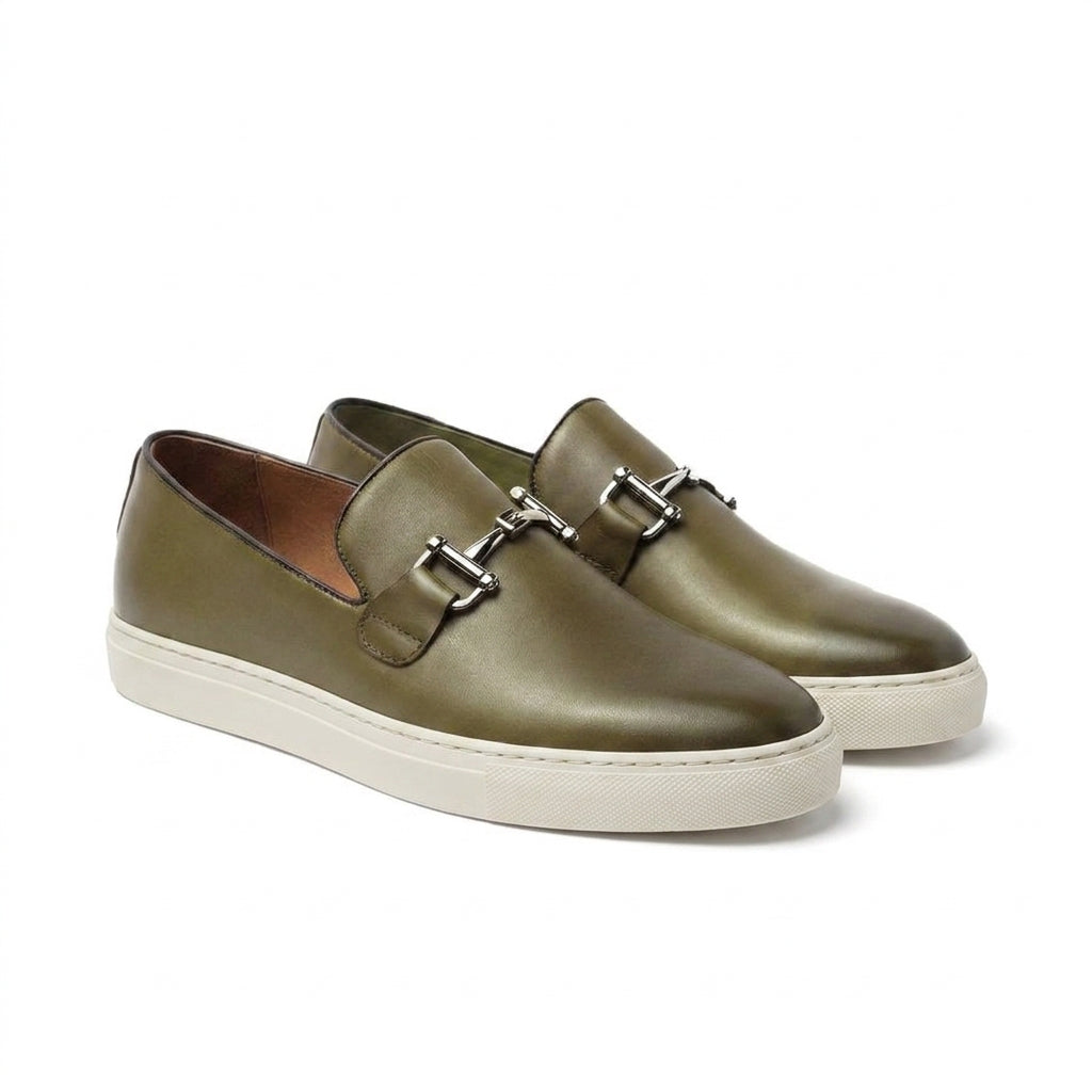 Height Increasing Green Leather Alvin Horse Bit Sneakers