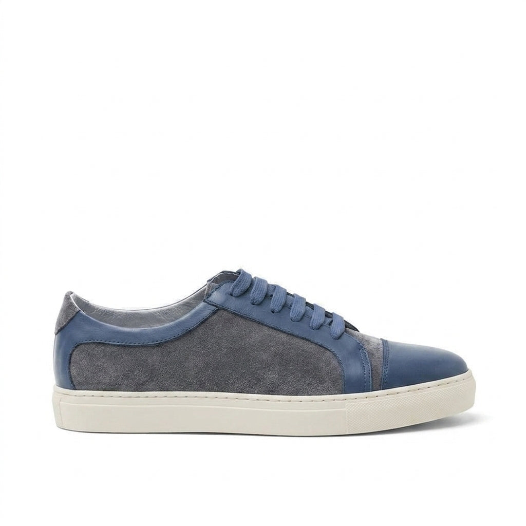 Height Increasing Navy Blue Leather and Grey Suede Angus Lace Up Sneakers
