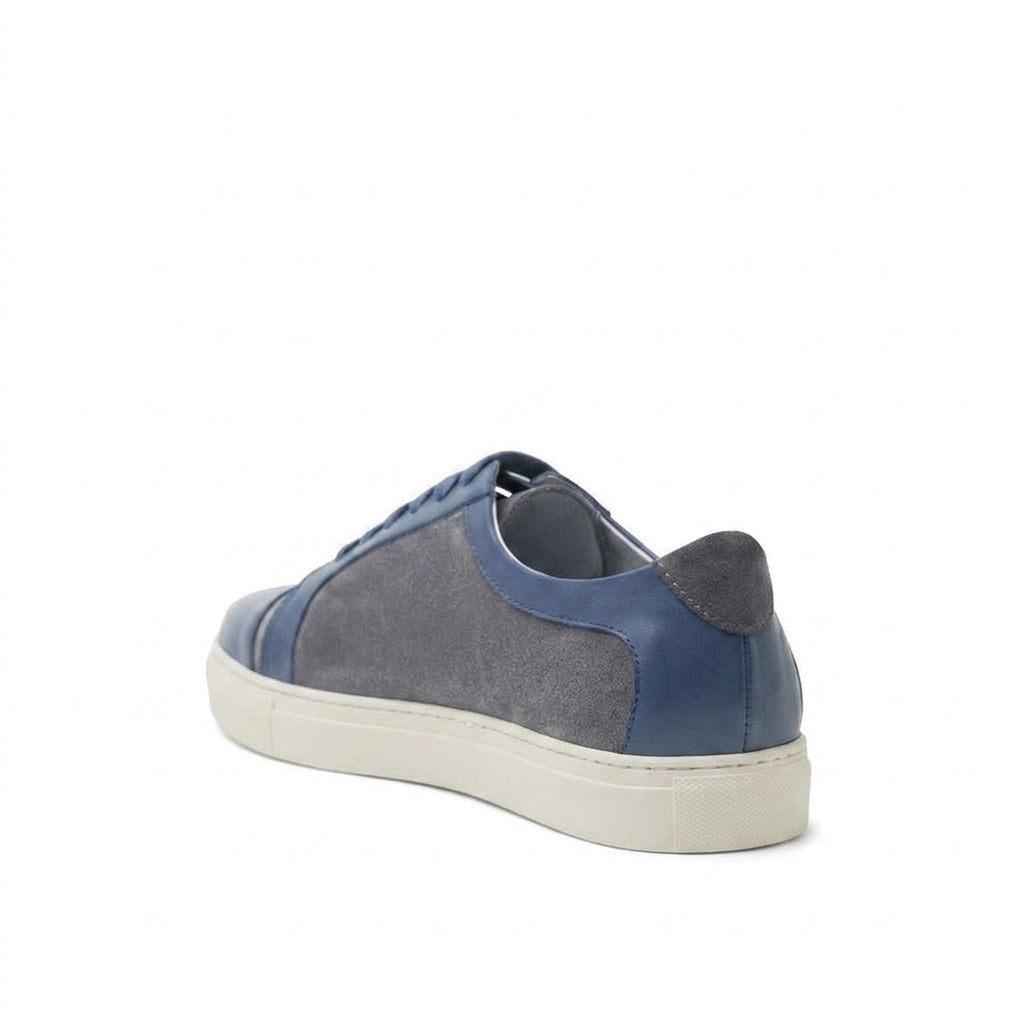Height Increasing Navy Blue Leather and Grey Suede Angus Lace Up Sneakers