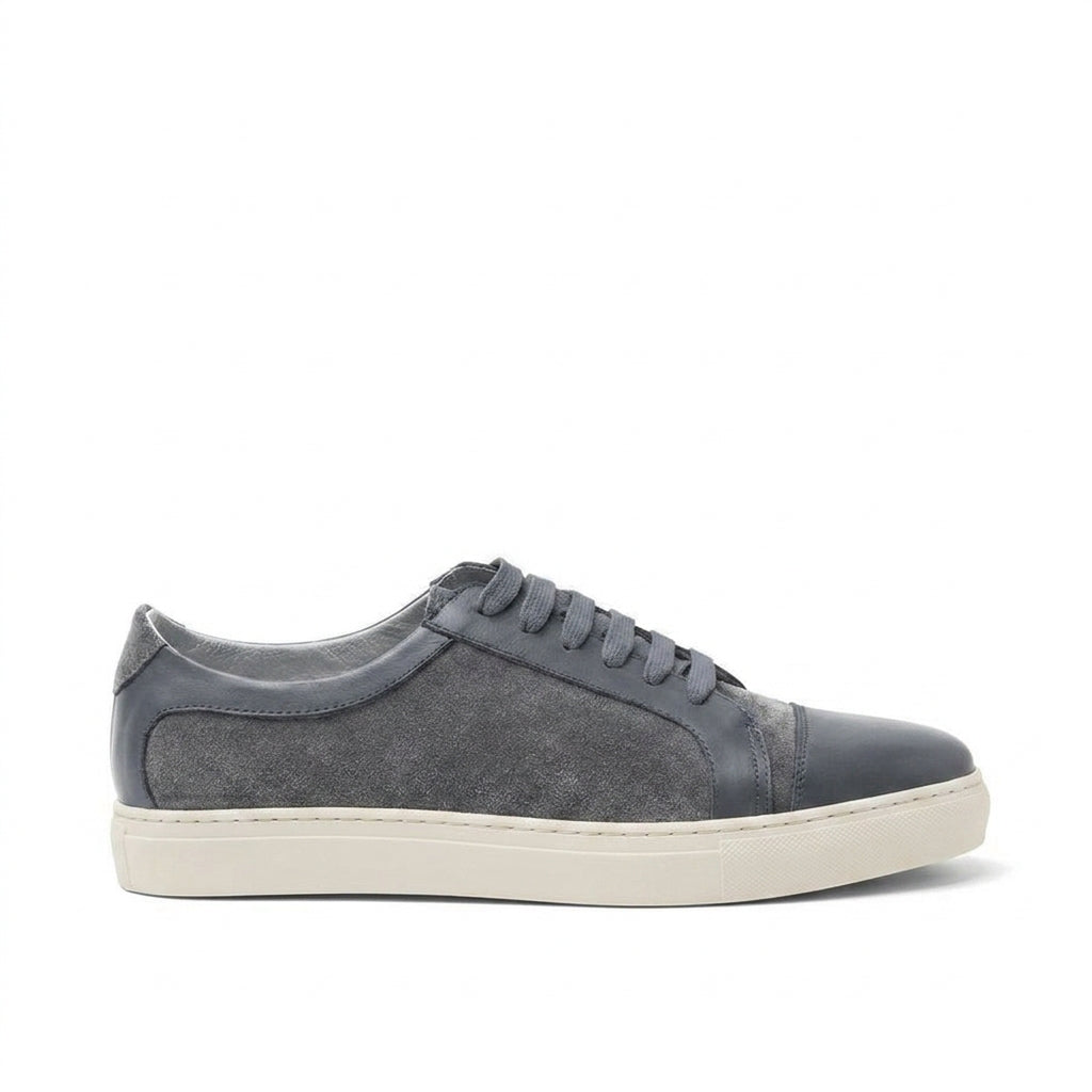 Height Increasing Grey Leather and Grey Suede Angus Lace Up Sneakers