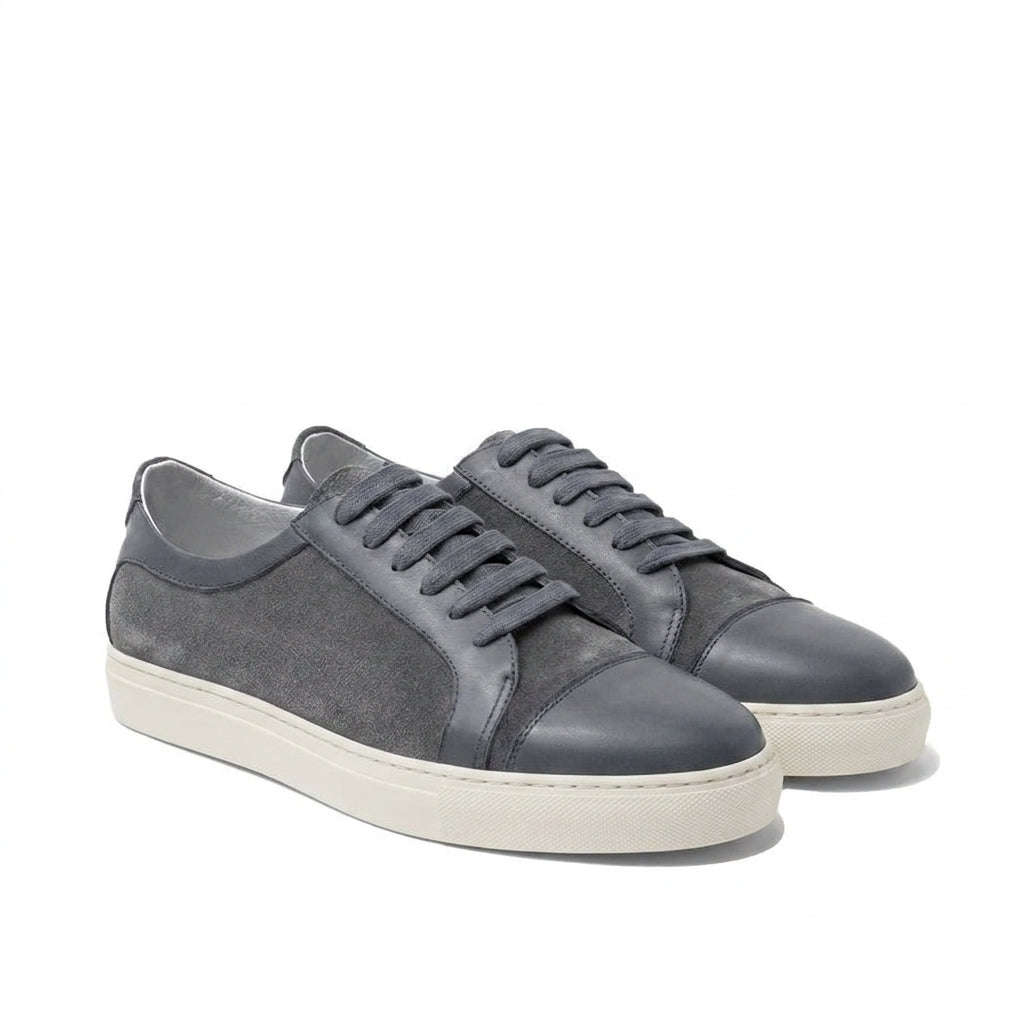 Height Increasing Grey Leather and Grey Suede Angus Lace Up Sneakers