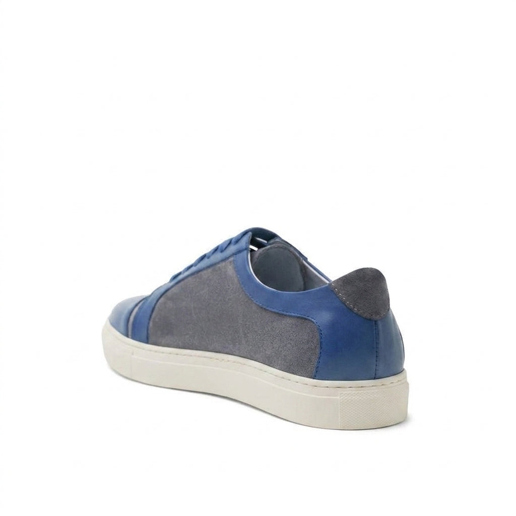 Height Increasing Blue Leather and Grey Suede Angus Lace Up Sneakers