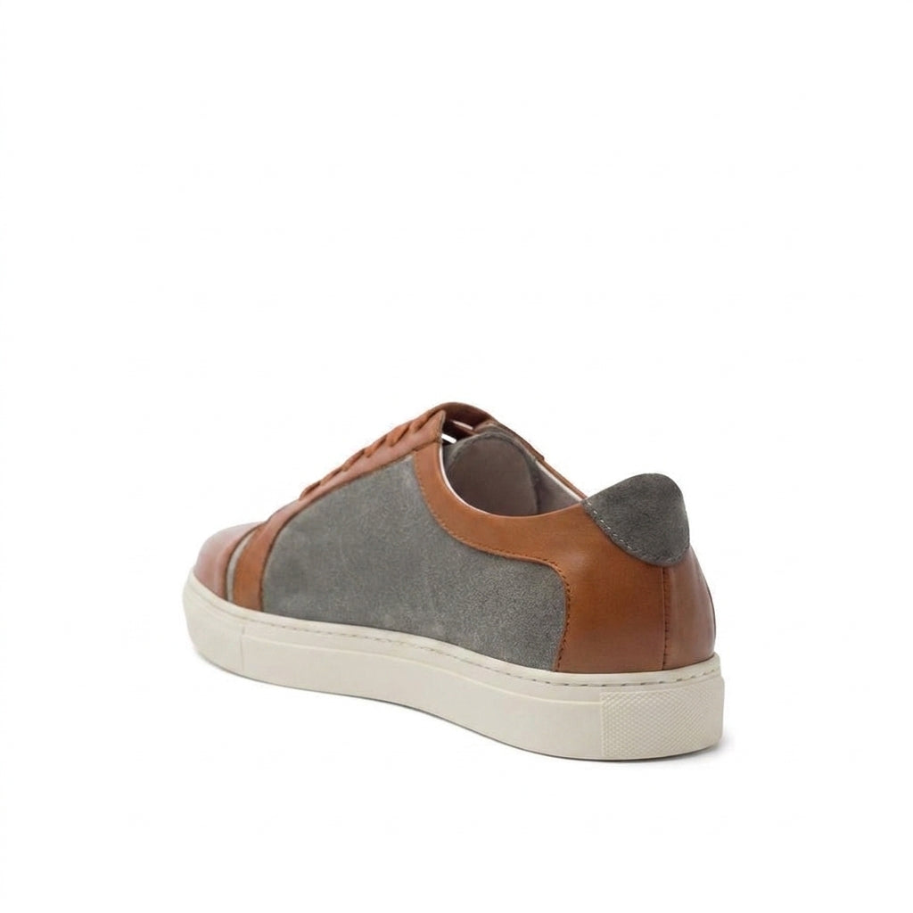 Height Increasing Tan Leather and Grey Suede Angus Lace Up Sneakers