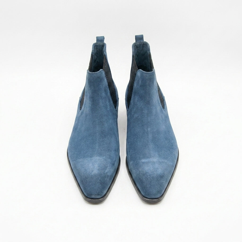 Height Increasing Goodyear Welted Cadaval Bright Blue Suede Chelsea Boot with Violin Leather Sole