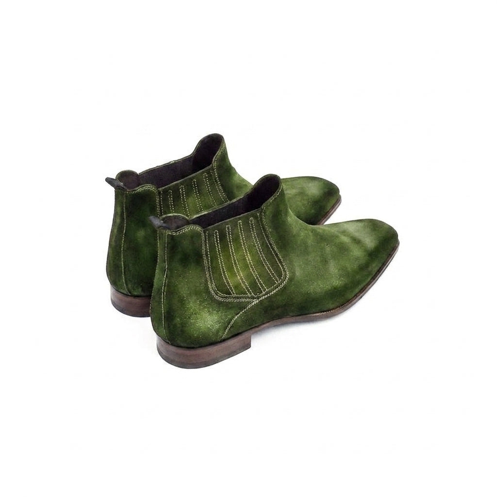Height Increasing Goodyear Welted Cadaval Green Suede Chelsea Boot with Violin Leather Sole