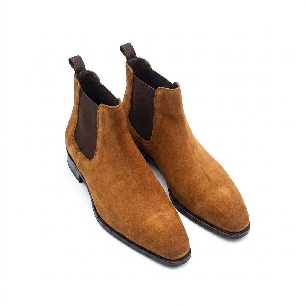 Height Increasing Goodyear Welted Cadaval Tan Suede Chelsea Boot with Violin Leather Sole