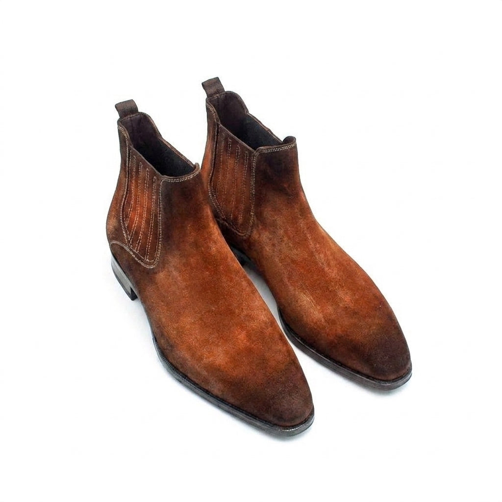 Height Increasing Goodyear Welted Cadaval Tan Suede Chelsea Boot with Violin Leather Sole