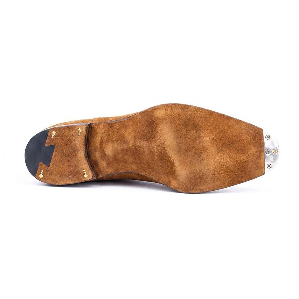 Height Increasing Goodyear Welted Cadaval Tan Suede Chelsea Boot with Violin Leather Sole