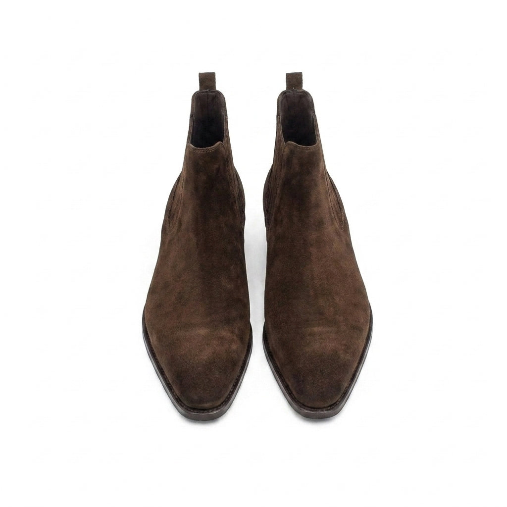 Height Increasing Goodyear Welted Cadaval Brown Suede Chelsea Boot with Violin Leather Sole