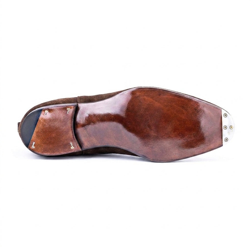 Height Increasing Goodyear Welted Cadaval Brown Suede Chelsea Boot with Violin Leather Sole