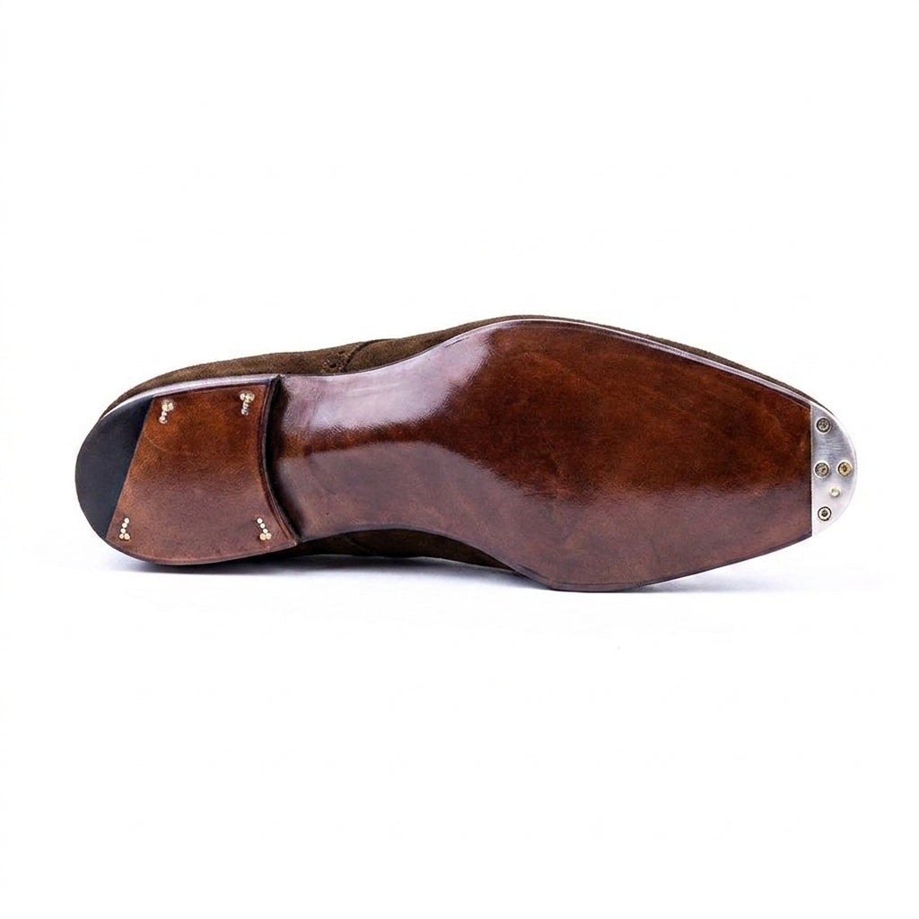 Height Increasing Goodyear Welted Sardoal Brown Suede Derby Loafer With Violin Leather Sole