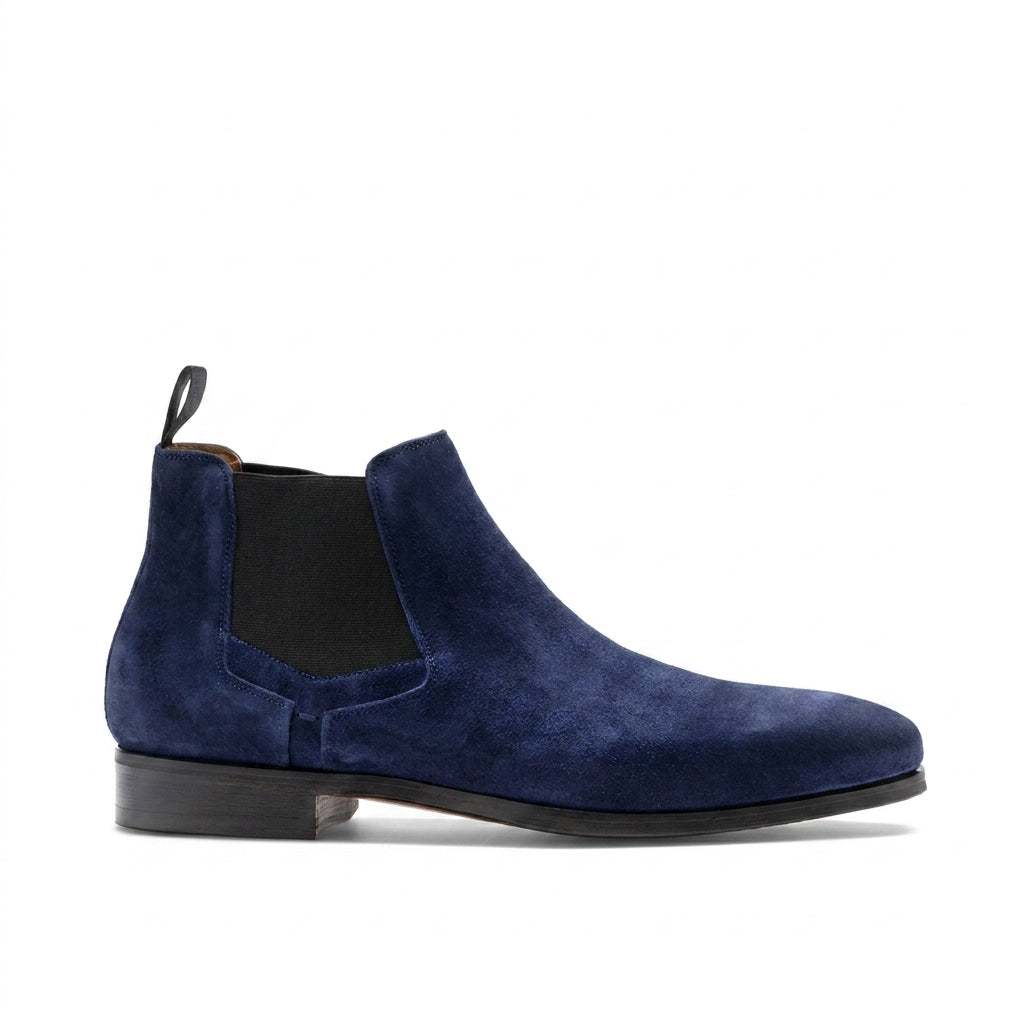 Height Increasing Navy Blue Suede Nantes Chelsea Boots