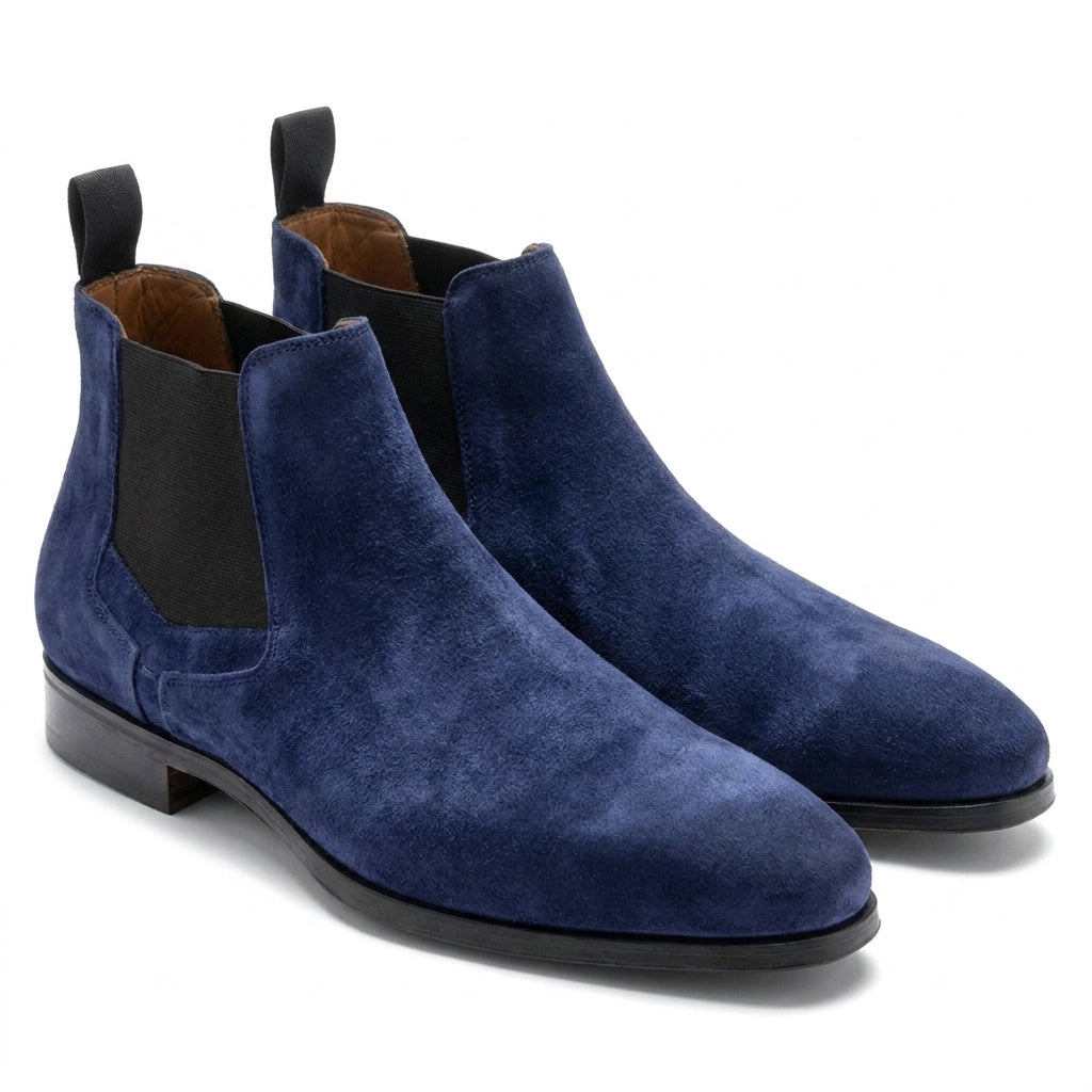 Height Increasing Navy Blue Suede Nantes Chelsea Boots