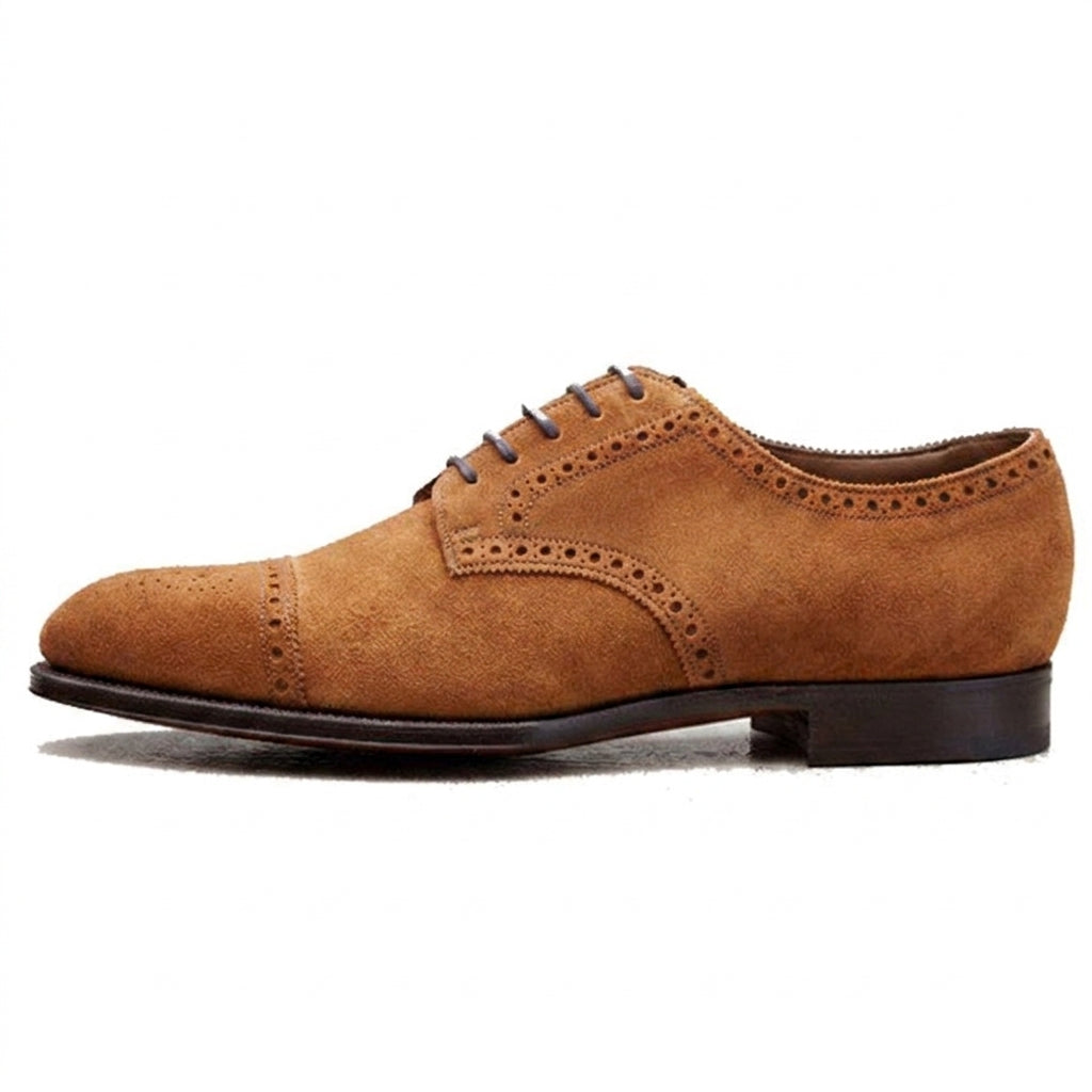 Height Increasing Tan Suede Friars Brogue Derby Shoes