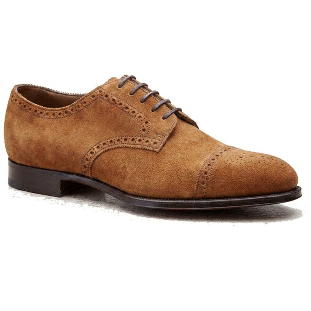 Height Increasing Tan Suede Friars Brogue Derby Shoes