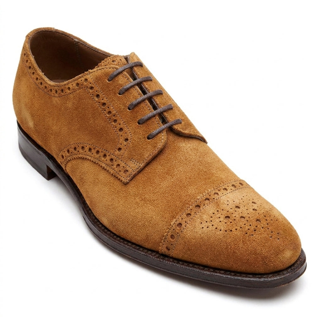 Height Increasing Tan Suede Friars Brogue Derby Shoes
