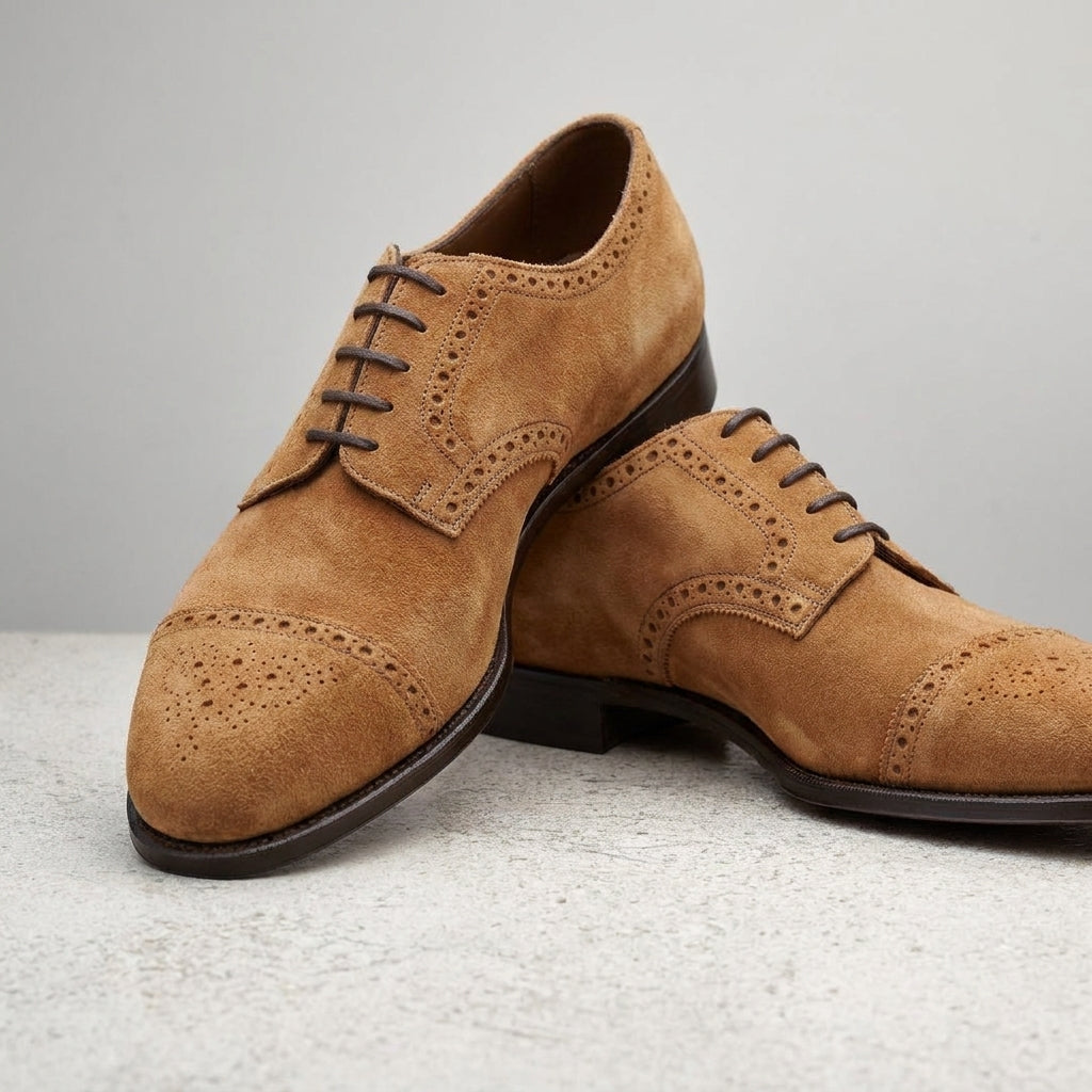 Height Increasing Tan Suede Friars Brogue Derby Shoes