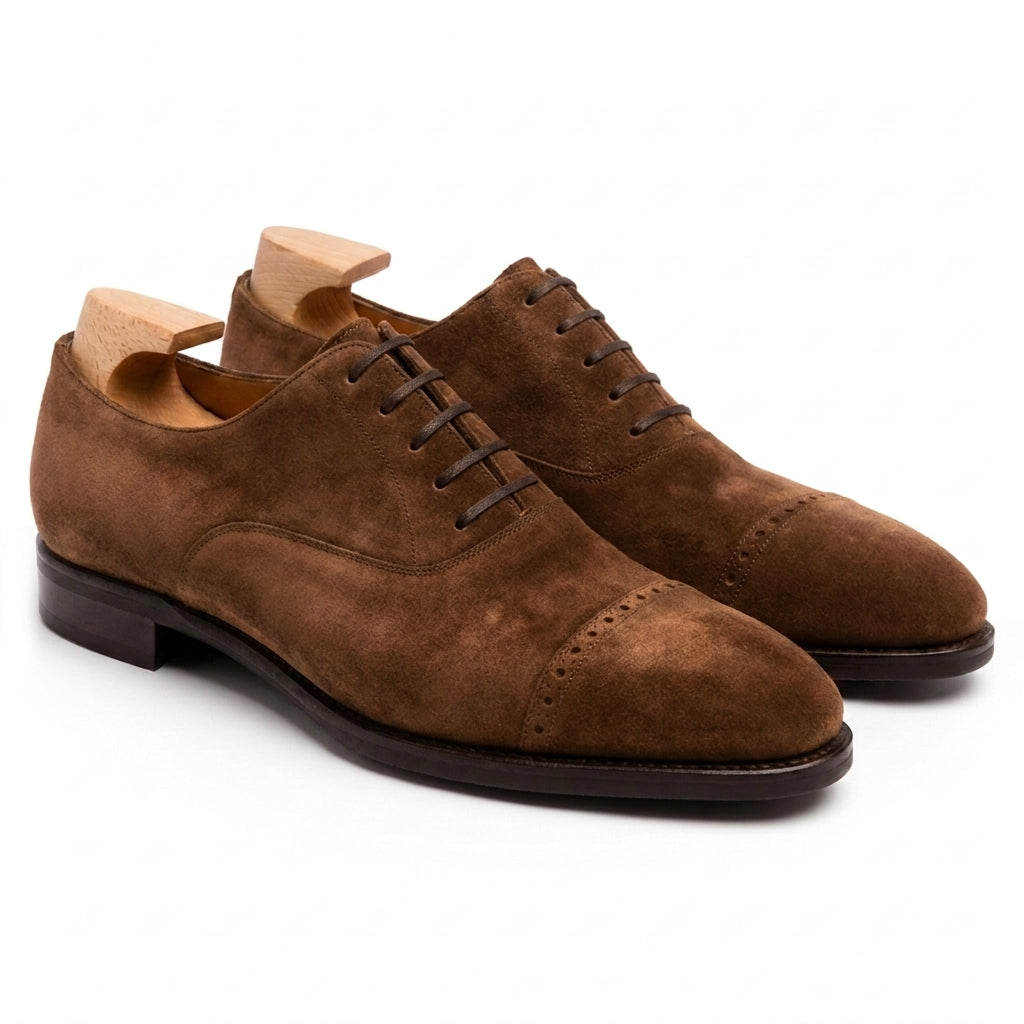 Height Increasing Brown Suede Eastney Toe Cap Oxfords