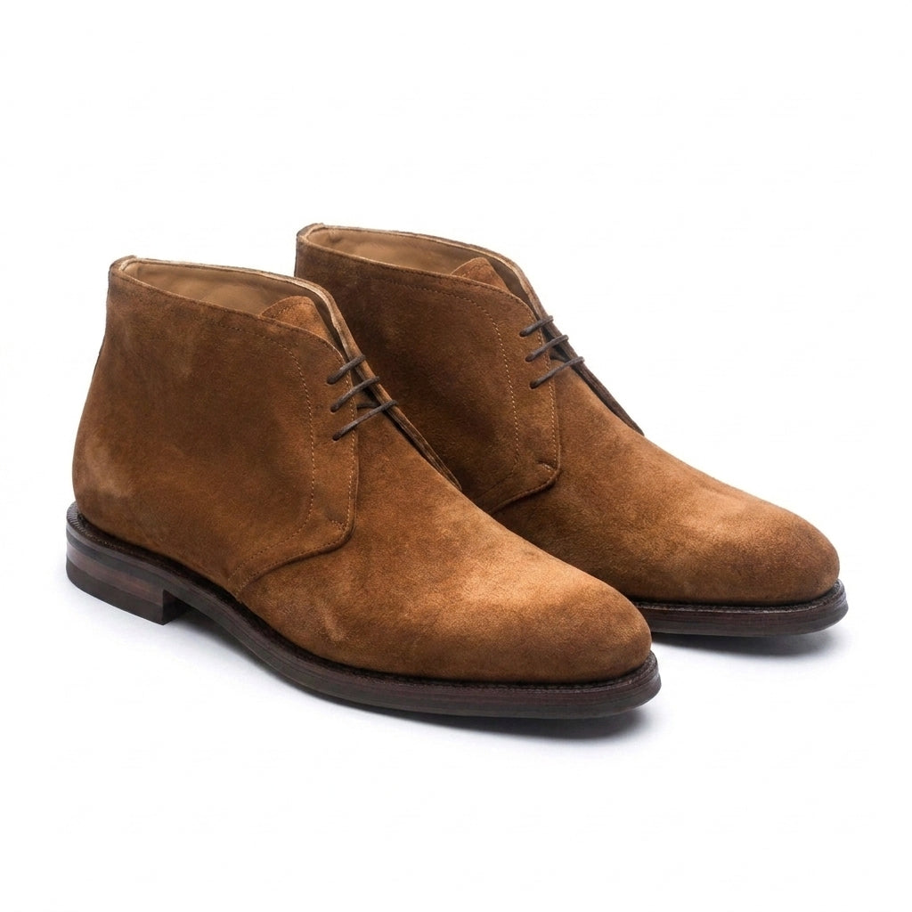 Height Increasing Tan Suede Epsom Lace Up Chukka Boots