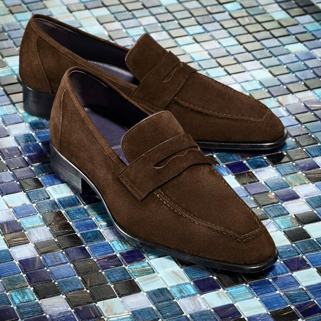 Brown Suede Gambier Slip On Penny Loafers
