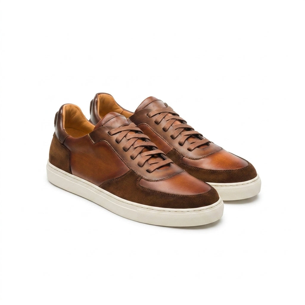 Tan Suede and Leather Nasinu Lace Up Sneakers