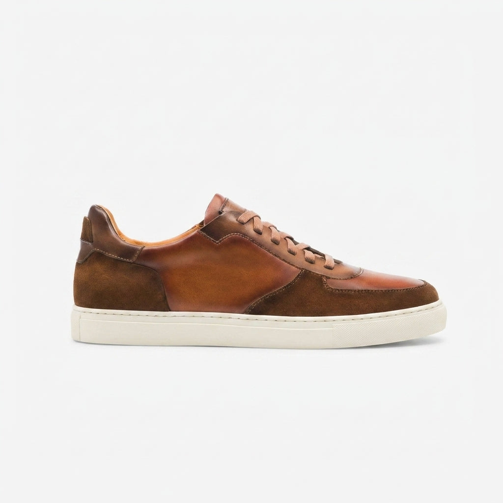 Tan Suede and Leather Nasinu Lace Up Sneakers