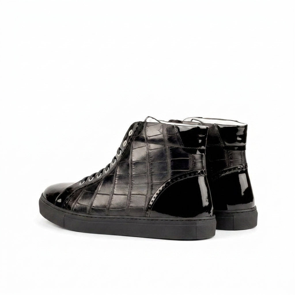 Black Crocodile Print Leather Rotorua High Top Sneaker Boots