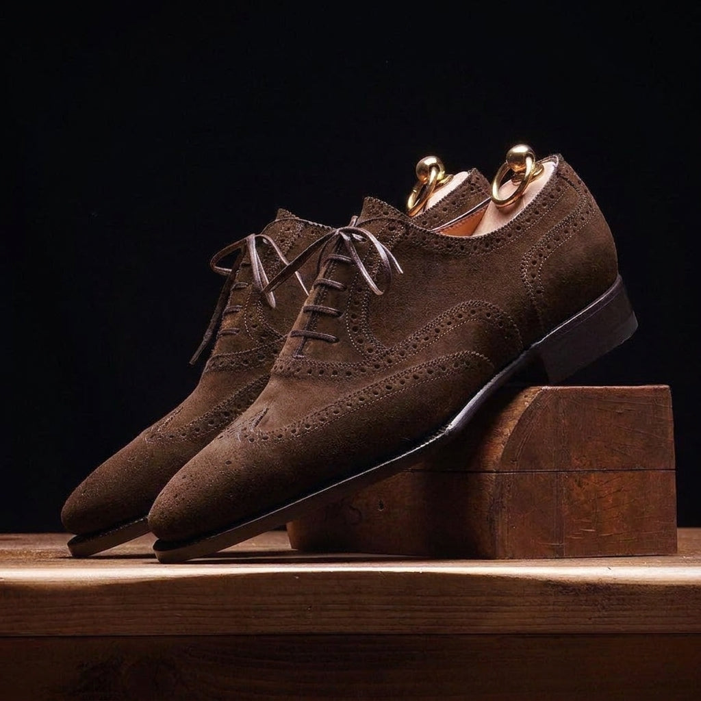 Brown Suede Rene Brogue Oxfords Shoes