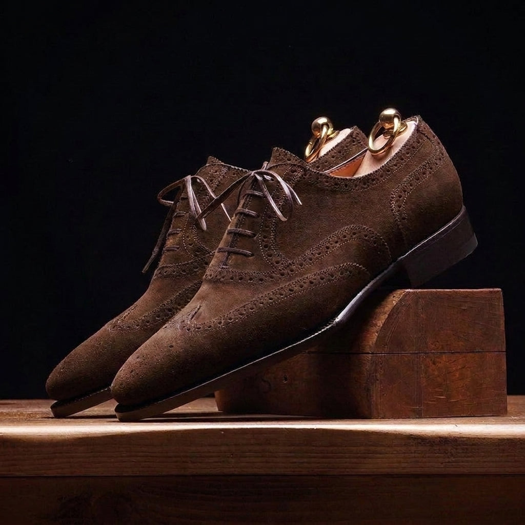 Brown Suede Rene Brogue Oxfords Shoes