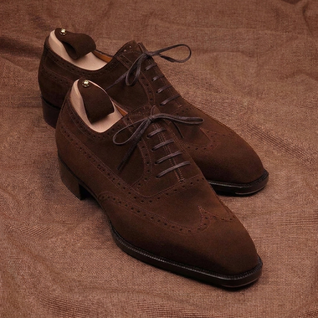 Brown Suede Laura Brogue Wingtip Oxfords - Formal Shoes