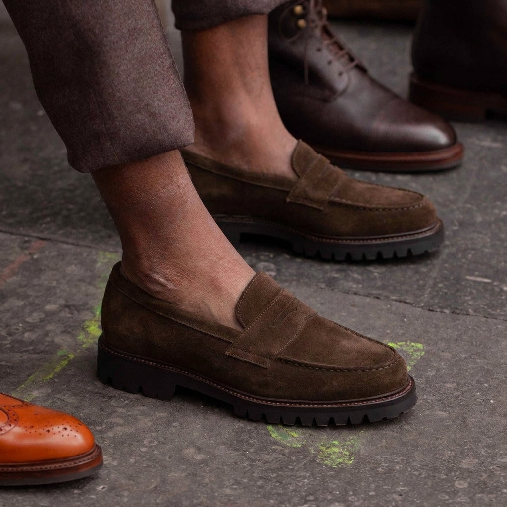 Brown Suede Belize Chunky Penny Loafers - With Track Soles - AW24 -  Casual Shoes Collection
