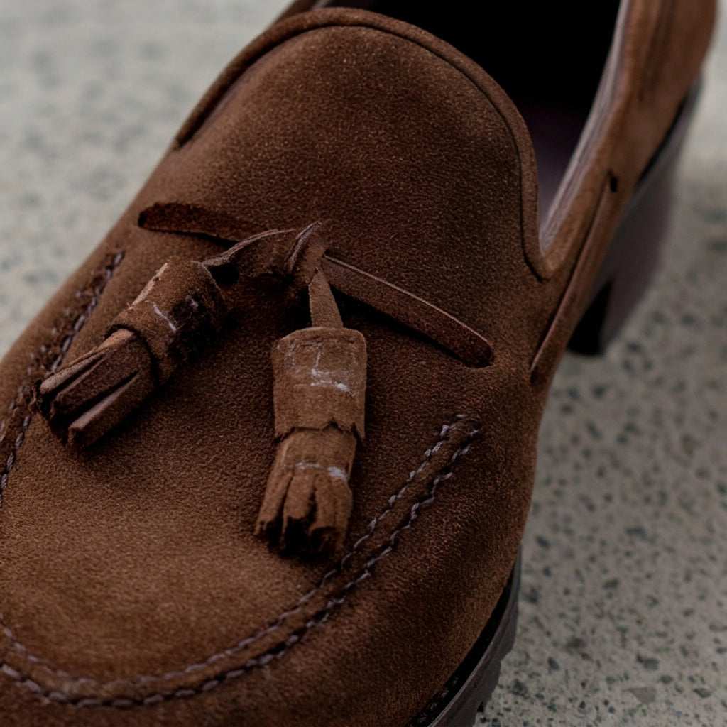 Brown Suede Leather Belize Chunky Tassel Loafers - With Track Soles - AW24  Casual Shoes Collection