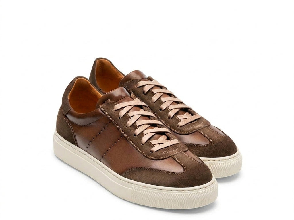 Height Increasing Brown Suede and Leather Navua Lace Up Sneakers