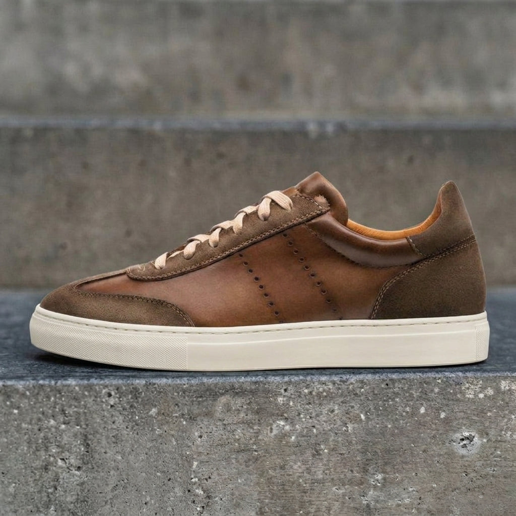 Height Increasing Brown Suede and Leather Navua Lace Up Sneakers