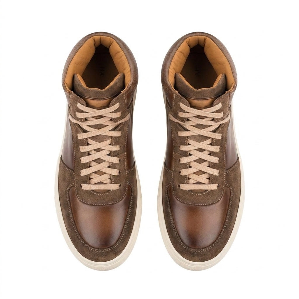 Height Increasing Brown Suede and Leather Navua Lace Up Sneakers