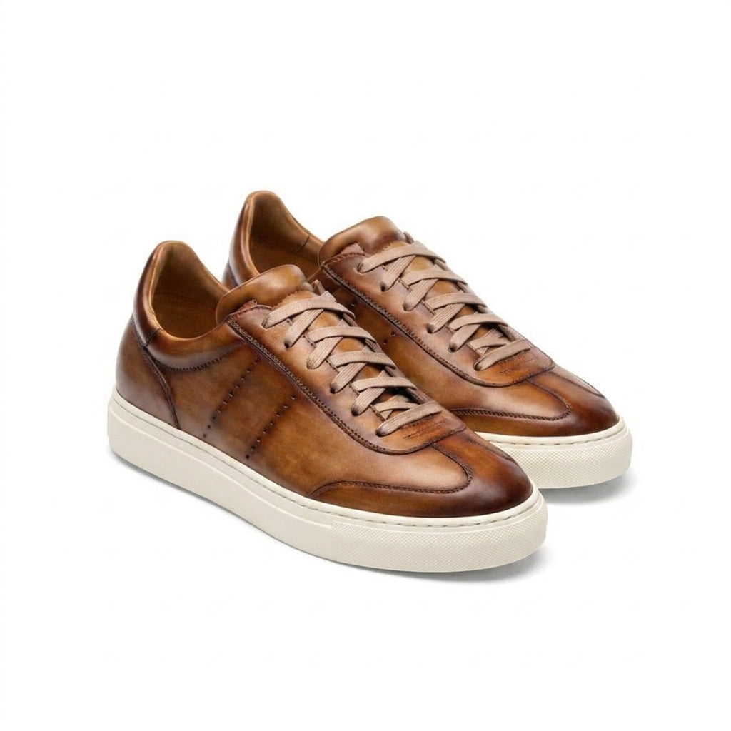 Height Increasing Tan Leather Navua Lace Up Sneakers